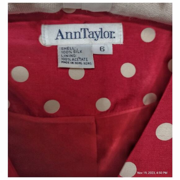 ANN TAYLOR Vintage Polka Dot Dress Size 6 Red Silk Fitted Tailored Retro 80s 90s - Picture 14 of 15